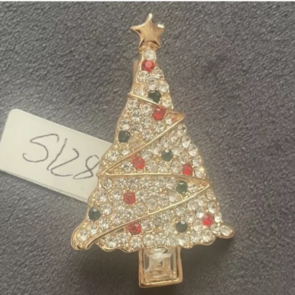 Vintage Christmas Tree Brooch Gold Tone Jewel Encrusted Rhinestones - Picture 2 of 6